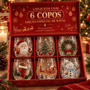 Conjunto de 6 Copos Especiais de Natal 3D com Caixa | Copos Natalinos de Vidro