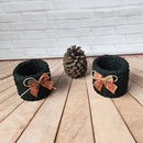 Kit Porta Panetone de Crochê Preto com laço Vermelho